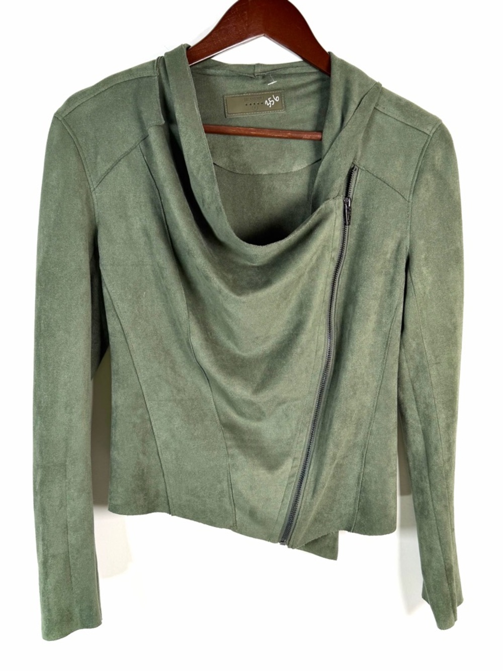 BLANK NYC Asymmetrical Olive Green Faux Suede Jacket